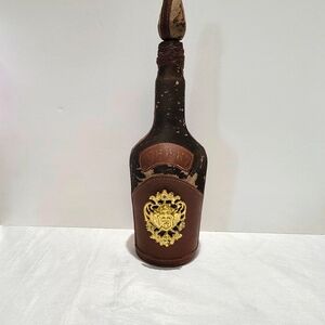 Vintage Decorative Leather Decanter Whiskey  Bottle with Gold Emblem